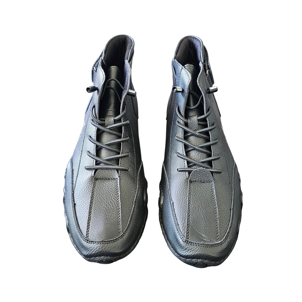 Salkin Mens Driving Shoes Size 47 Black Pebbled Leather Mid Top Racing Boots